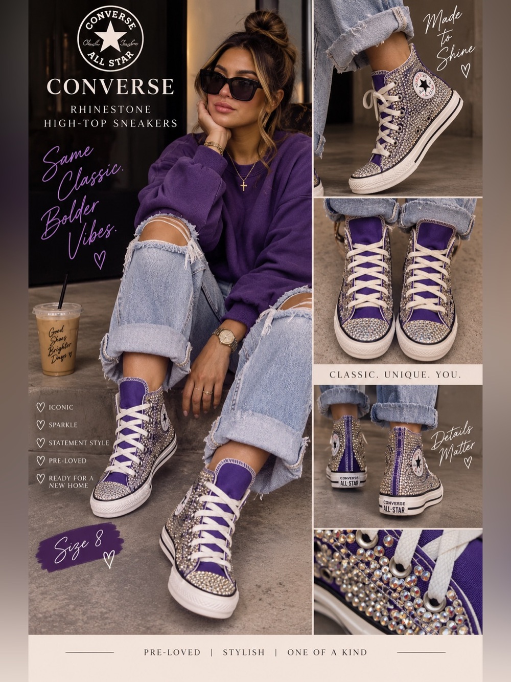 Converse Purple Rhinestone High-Top Sneakers for Women
